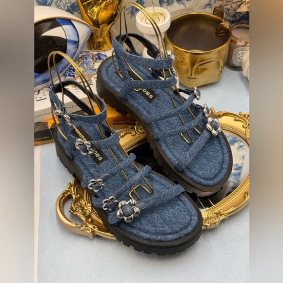 🆕 MARC JACOBS 🧿 NWOB The Daisy Denim Buckle Lug Sole Sandals, Sz 9M - Picture 5 of 14